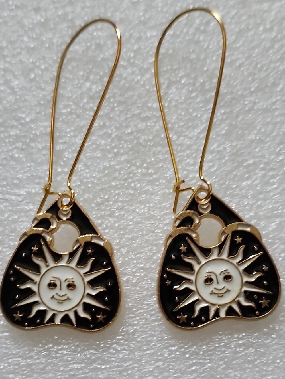 Hand Crafted Black, White and Gold Sun & Moon Drop Earrings